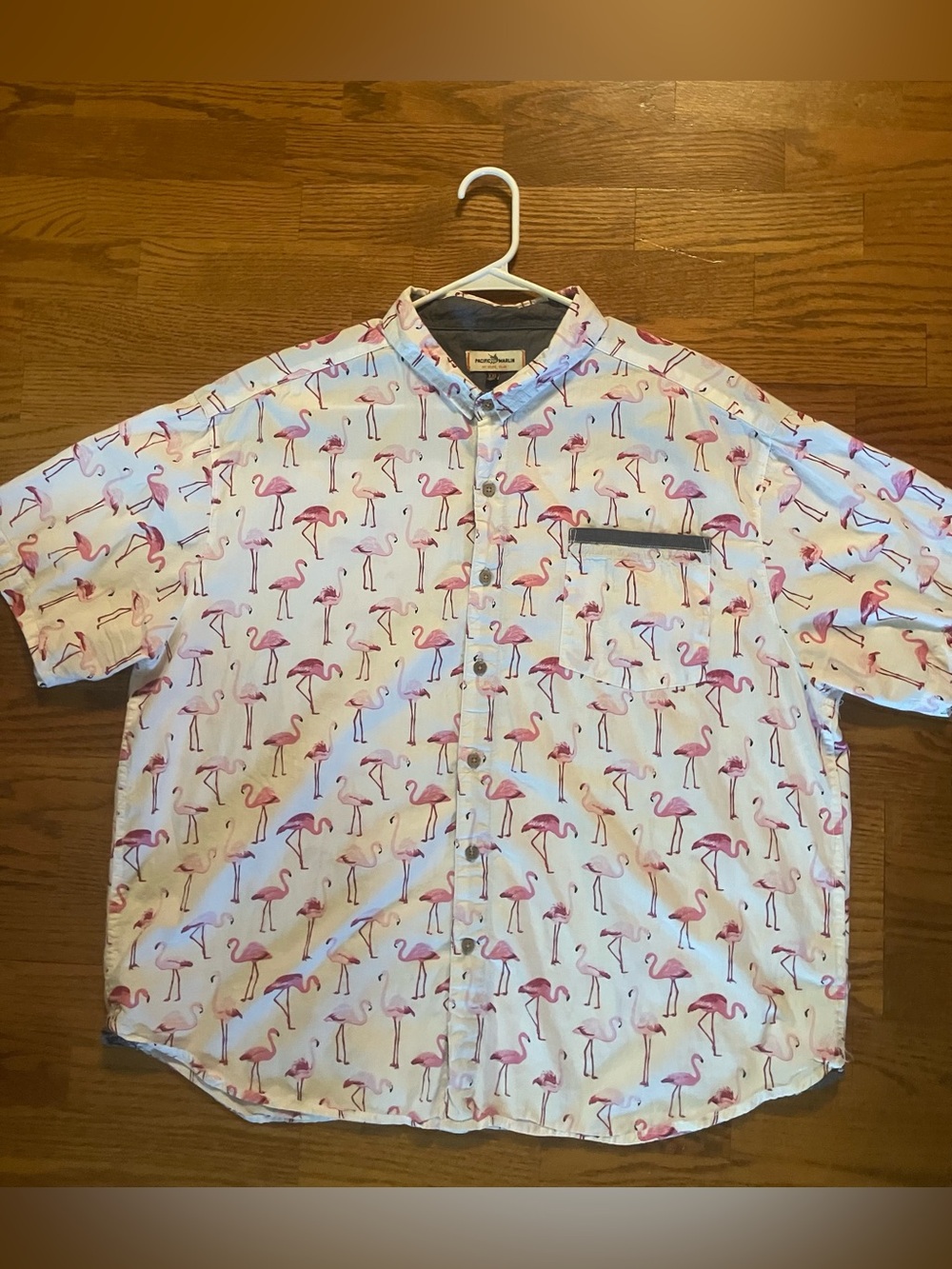Pacific Marlin Eat Drink Relax Men's Pink Flamingo Short Sleeve Shirt Size XXL